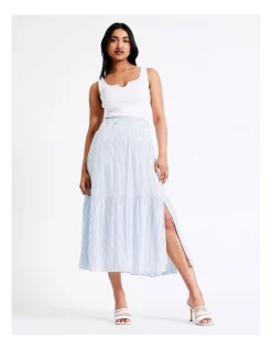 Hot Sale π Basque Organic Cotton Blend Shirred Waist Single Tier Midi π Skirt In Assorted π