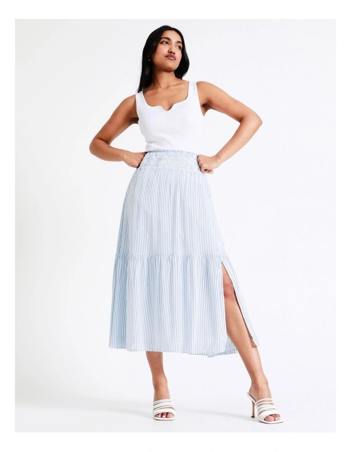 Hot Sale π Basque Organic Cotton Blend Shirred Waist Single Tier Midi π Skirt In Assorted π - Image 3