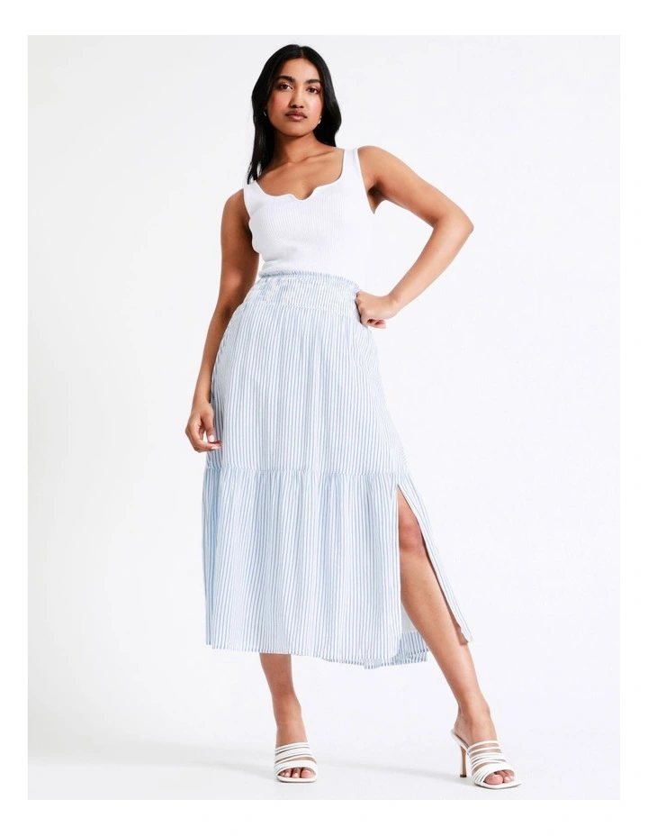 Hot Sale π Basque Organic Cotton Blend Shirred Waist Single Tier Midi π Skirt In Assorted π - Image 4