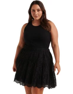 Brand new 🎁 Forever New Curve Arabella Broidery Mini 👗 Skirt In Black 🎉