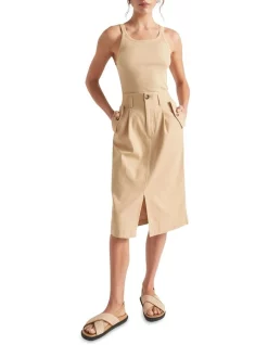 Flash Sale 😀 Seed Heritage Split Front Midi 👗 Skirt In Light Chestnut 🎁