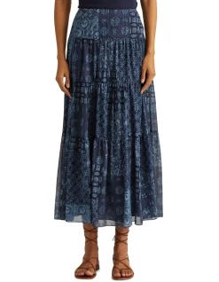 Promo π Lauren Ralph Lauren Geo-Print Crinkle Georgette π Skirt In Blue π