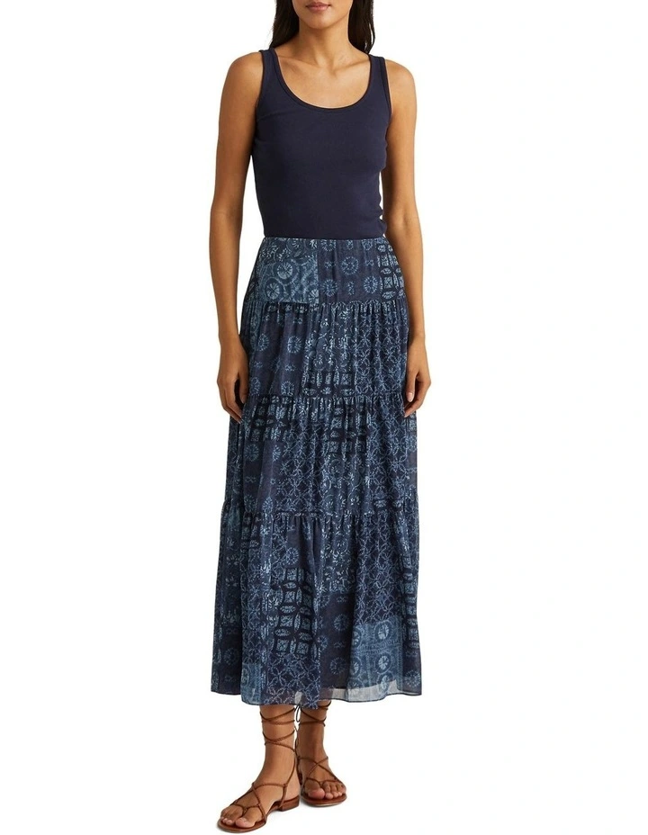 Promo π Lauren Ralph Lauren Geo-Print Crinkle Georgette π Skirt In Blue π - Image 3