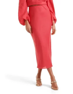 Cheap 😉 Forever New Molly Linen Bias Midi 👗 Skirt In Raspberry Pink 👍