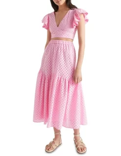 Wholesale ❤️ Seed Heritage Broderie Tiered Midi 👗 Skirt In Soft Orchid ✔️