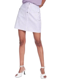 Discount 🎁 Marcs Gingham Of The Universe 👗 Skirt In Jacaranda/Ivory 🎉
