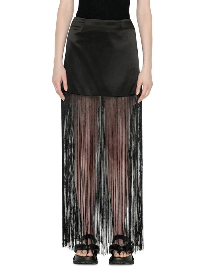 Cheap π Cue Satin Fringe π Skirt In Black π - Image 6