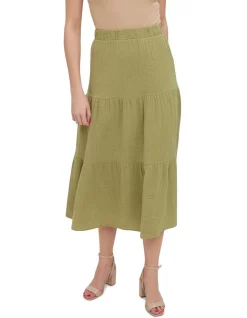New 🔥 Vero Moda Natali High Waisted Cotton 👗 Skirt In Sage 👍