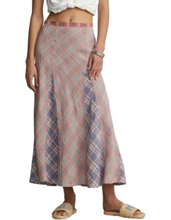 Wholesale β¨ Polo Ralph Lauren Plaid Linen A-Line Midi π Skirt In Red/Blue π―