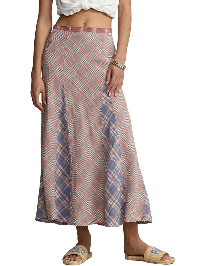 Wholesale β¨ Polo Ralph Lauren Plaid Linen A-Line Midi π Skirt In Red/Blue π―