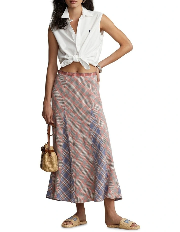 Wholesale β¨ Polo Ralph Lauren Plaid Linen A-Line Midi π Skirt In Red/Blue π― - Image 3