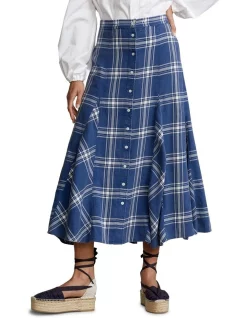 Buy β¨ Polo Ralph Lauren Plaid Twill Button-Front Midi π Skirt In Blue π