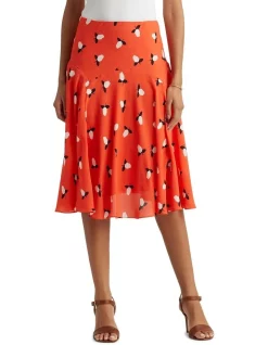 Deals 🧨 Lauren Ralph Lauren Floral Georgette A-Line 👗 Skirt In Orange 💯