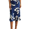 New 👏 Lauren Ralph Lauren Geometric-Print Satin Charmeuse 👗 Skirt In Blue 🎉
