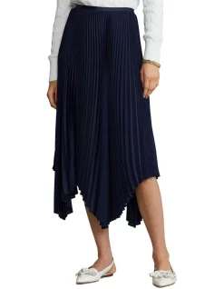 Brand new π Polo Ralph Lauren Pleated Georgette Handkerchief π Skirt In Navy Blue π
