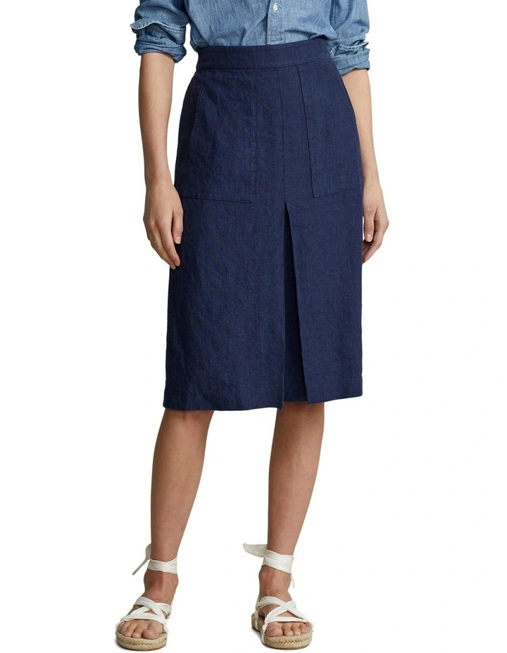 Hot Sale π― Polo Ralph Lauren Linen A-Line Midi π Skirt In Blue π₯
