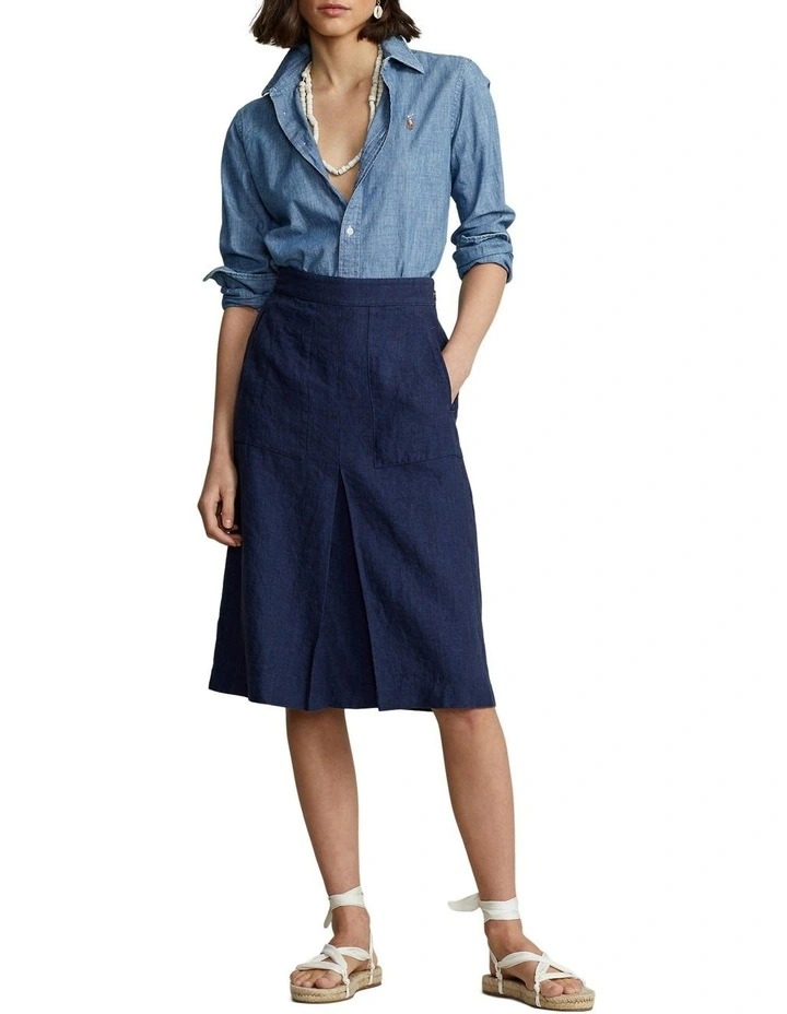 Hot Sale π― Polo Ralph Lauren Linen A-Line Midi π Skirt In Blue π₯ - Image 3