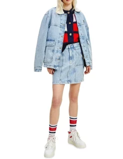 Best Sale 🌟 Tommy 👖 Jeans Mom Fit Mini Denim 👗 Skirt Light Blue 👏