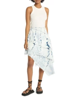 Flash Sale 👏 Sass & Bide Reach For The Sky Asymmetrical Layered 👗 Skirt In Washed Indigo ✔️