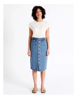 Wholesale π Grab Denim Recycled Blend Button Through Midi π Skirt In Pool Blue β€οΈ