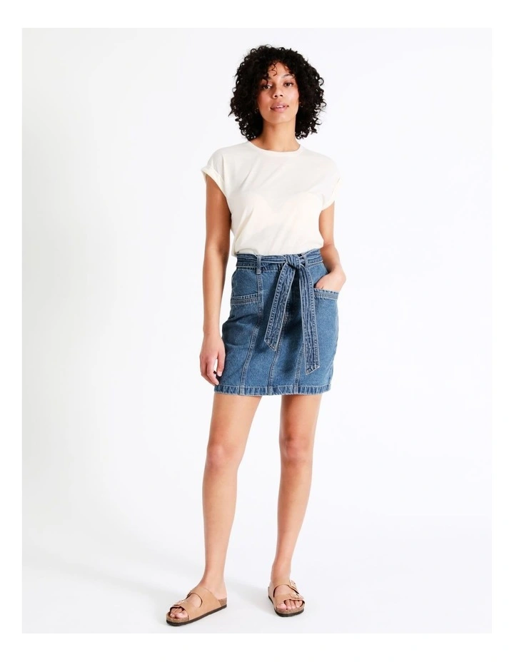 Promo π₯° Grab Denim Recycled Blend Belted Denim π Skirt In Pool Blue β¨