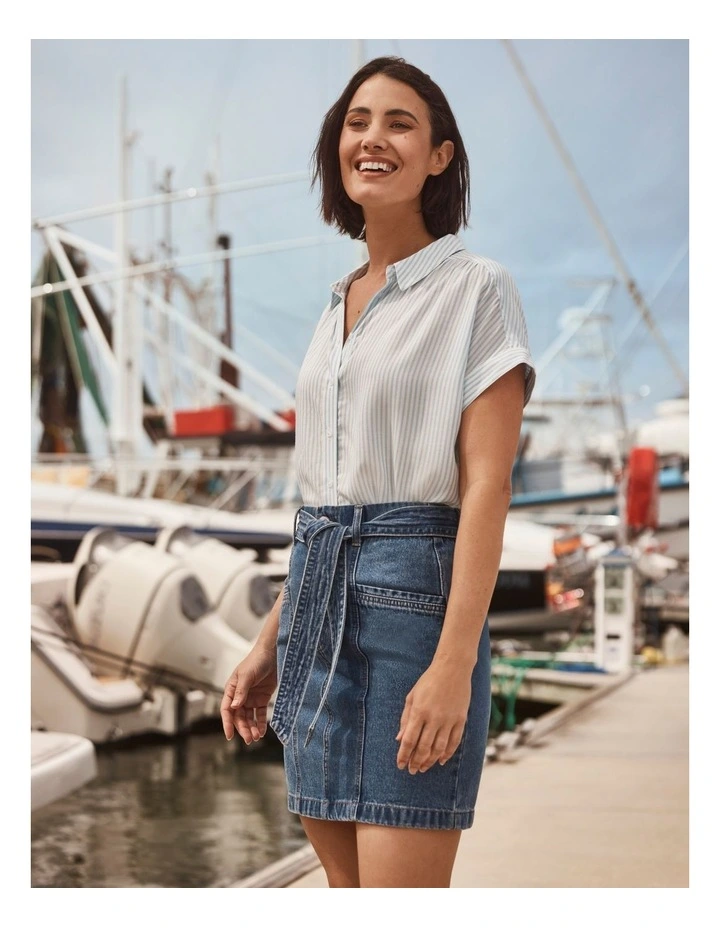 Promo π₯° Grab Denim Recycled Blend Belted Denim π Skirt In Pool Blue β¨ - Image 2