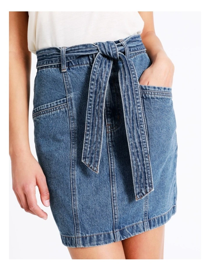 Promo π₯° Grab Denim Recycled Blend Belted Denim π Skirt In Pool Blue β¨ - Image 4