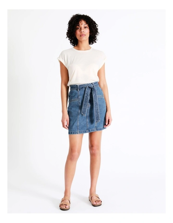 Promo π₯° Grab Denim Recycled Blend Belted Denim π Skirt In Pool Blue β¨ - Image 5