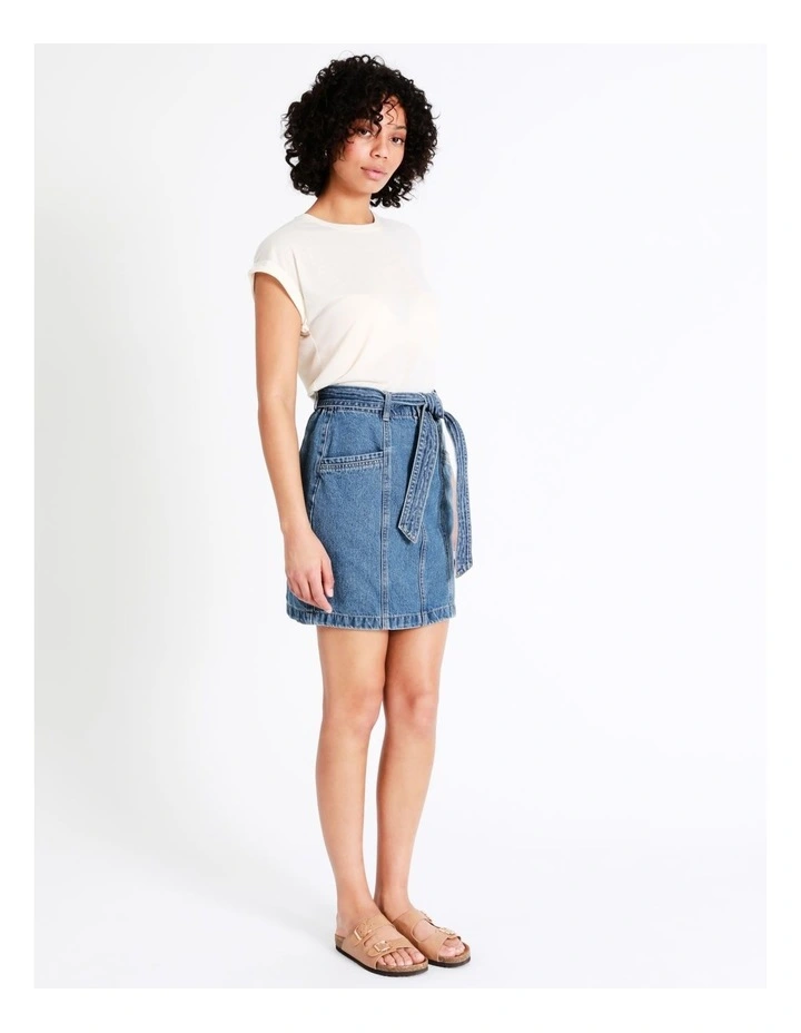 Promo π₯° Grab Denim Recycled Blend Belted Denim π Skirt In Pool Blue β¨ - Image 6