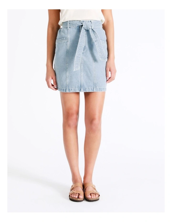 New β Grab Denim Recycled Blend Belted Denim π Skirt In Coastal Blue π - Image 2