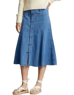 Best deal β€οΈ Polo Ralph Lauren Button-Front Denim Midi π Skirt In Blue π